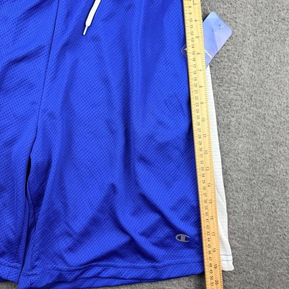 Champion Men's Mesh Athletic Gym Shorts Royal Blue White Side Pockets Size Large